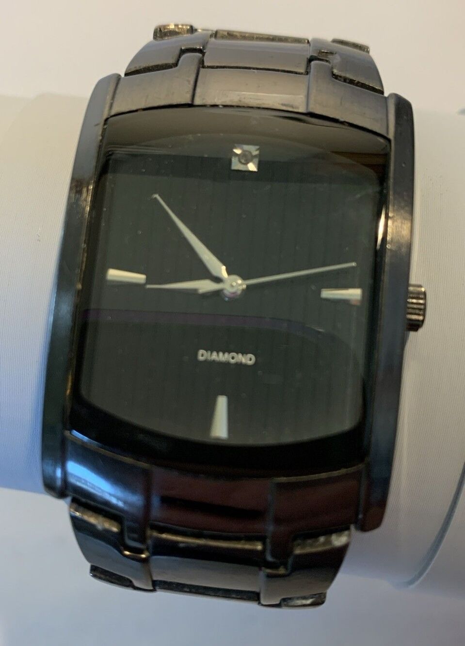 Vintage Allude Quartz Mens Watch Gun Metal Black Analog Diamond Japan
